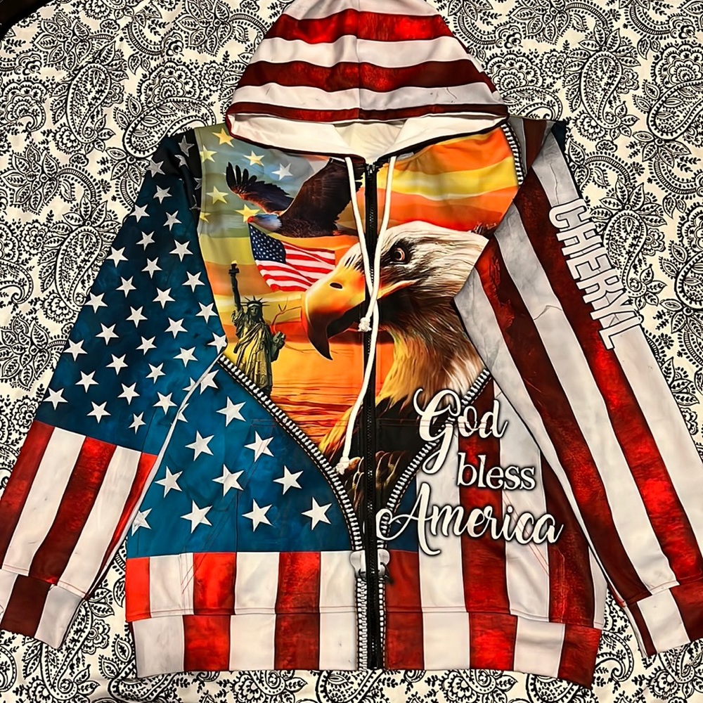 American Pride Hoodie w/the name Cheryl on the right sleeve